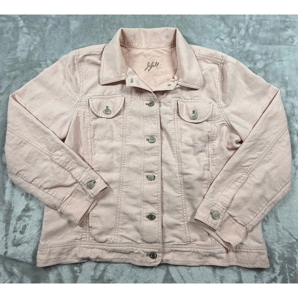 J. Jill Large Cotton-Linen Trucker Denim-Style Jacket in a Soft Blush Pink